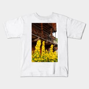 Wooden Farm Building with Foreground Flowers Kids T-Shirt